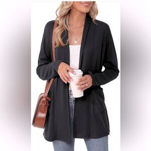 NWT Black Micoson Long Sleeve Open Lightweight Casual Cardigan w/ Pockets, XL